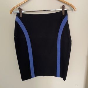 Black with blue suede stripe pencil skirt DKNYC